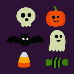 happy halloween icons set isolated on purple background. vector Illustration.