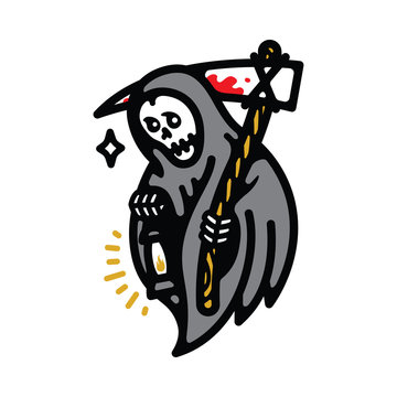 recommend clip art: Skull Grim Reaper Lantern Line Graphic Illustration Vector Art T-shirt Design