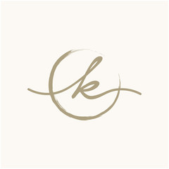 Letter K With Circle Brush Logo. Creative fashion logo design. handwritten logo for identity - Vector