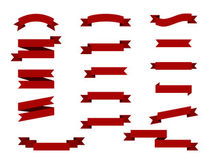 set red ribbons banners flat Isolated on white background. vector illustration.