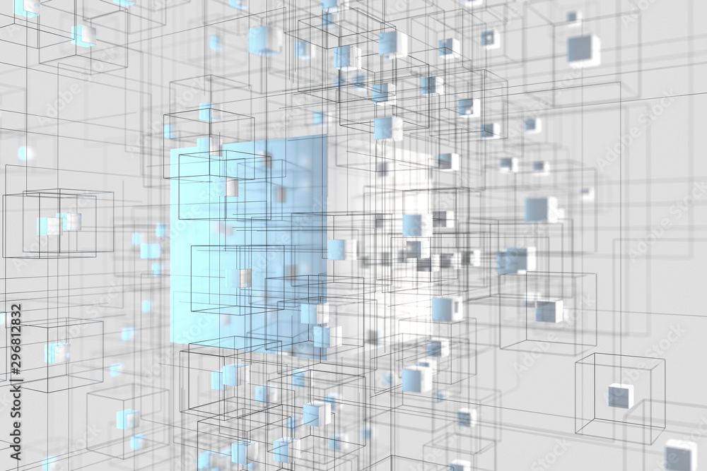 Poster technology background make up with cubes and lines, 3d rendering.
