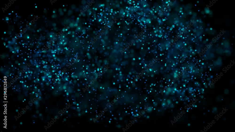 Poster twisted massive of particles with glow. background with moving and flicker particles.
