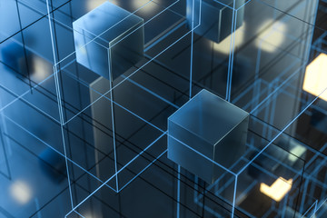 Technology background make up with cubes and lines, 3d rendering.