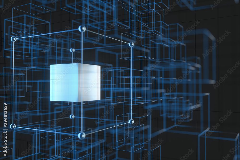 Poster technology background make up with cubes and lines, 3d rendering.