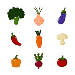 set of cute vegetable icons kawaii style isolated on white background. illustration vector.