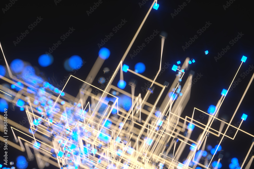Poster technology background make up with cubes and lines, 3d rendering.