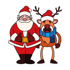 santa claus with reindeer on white background