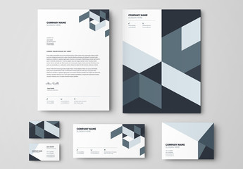 Blue and Gray Geometric Business Stationery Layout Set