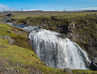 Beautifull waterfall on the Skoga River with no people on famous Fimmvorduhals trail second part of...