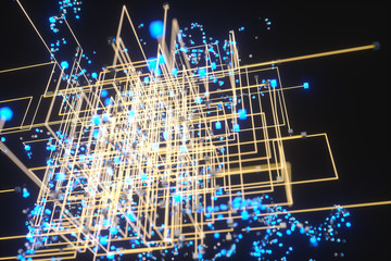 Technology background make up with cubes and lines, 3d rendering.