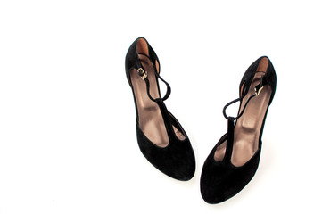 Women's black shoes isolate on a white background