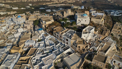 Aerial drone photo of iconic small traditional village and uphill castle of Pyrgos with great views...
