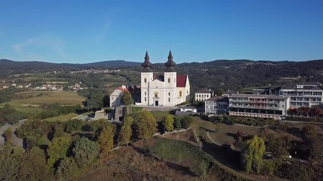 Aerial panorama of the Basilica Maria Taferl near the Melk, Wachau Valley, Lower Austria