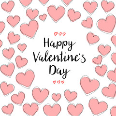 Happy valentines day card design with hearts. Flyer templates with lettering. Vector illustration. Doodles hearts. Be my Valentine.