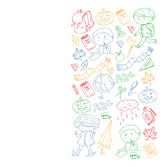 Back to school vector pattern. Education icons for children.