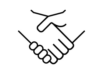 Obraz premium Hands together. Handshake line symbol. Partnership business logo. Two hands make a deal. Handshake, cooperation and teamwork vector logo icon. Partnership and agreement symbol. Successful business