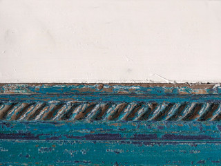 wall white texture rusty with details of wood handmade in color blue.