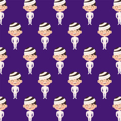 pattern of boy disguised of mummy on white background