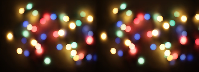 Banner for website, Color Christmas Abstract Lights, Christmas Garland Lights Over Dark Blue...