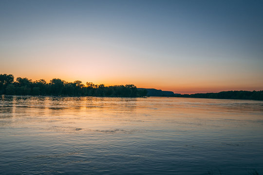 sunset on the mississippi river in la crosse wisconsin