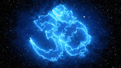 Blue Light Abstract Hindu Sacred Omkara Of Nebula Galaxy Starfield Space Of The Universe