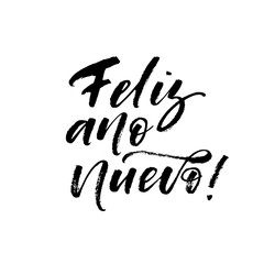 Fototapeta premium Feliz ano nuevo card. Modern vector brush calligraphy. Ink illustration with hand-drawn lettering. 