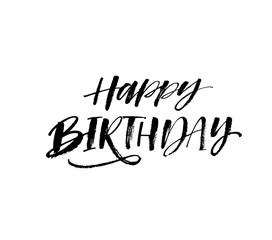 Happy Birthday card. Modern vector brush calligraphy. Ink illustration with hand-drawn lettering. 
