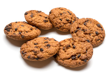 Oatmeal raisin cookies isolated on a white background.