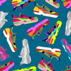 Sneaker pattern seamless. Sneakers background. Sports shoes texture. vector ornament