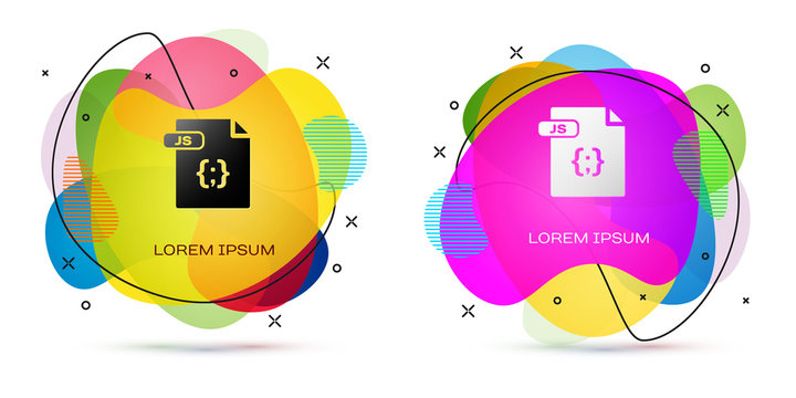 Color JS file document. Download js button icon isolated on white background. JS file symbol. Abstract banner with liquid shapes. Vector Illustration