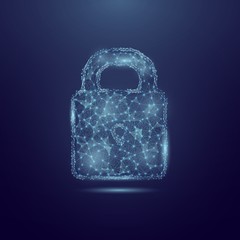 Concept cyber security illustration. Lock made of triangle particles and dots