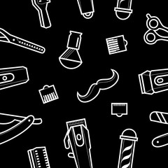 barber - seamless black-white background. razor tools pattern - vector illustration in flat style. idea - printing on fabric, design in advertising