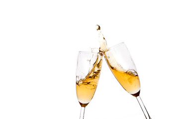 Glasses of champagne on an isolated white background