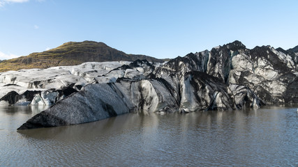 Solheimajokull outlet glacier and the glacial lagoon, Iceland