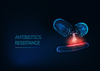 Antibiotics resistance concept. Medical research of super bacteria - obrazy, fototapety, plakaty