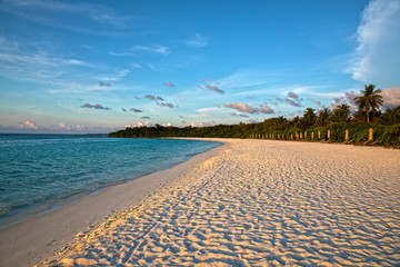 parasol and chairs on the beach of hanimaadhoo (maldives)