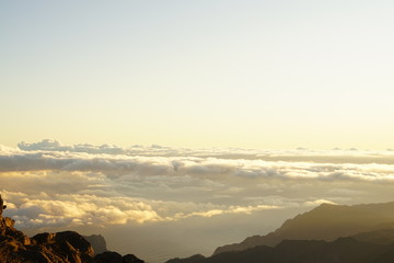 High brigthness clouds below at sunrise