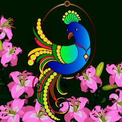 greetings card, peacock in bright colors