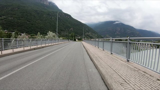 bridge over the Dora Baltea river next to Donnas town, Aosta Valley, Italy