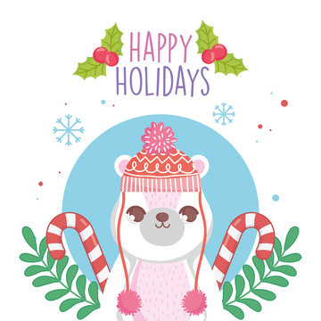 cute polar bear with hat and sweater candy canes merry christmas