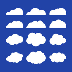 Flat Vector illustration of clouds. Set of blue sky background. Flat design cloud collection.