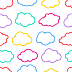 Obraz premium Seamless colorful vector outline cloud seamless pattern. vintage colorful clouds pattern