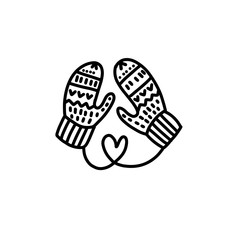 Hand Drawn Christmas kid Mittens Sketch Symbol isolated on white background. Vector of winter elements In Trendy outlined Style