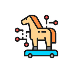 Trojan horse, cyber crime, virus flat color line icon.