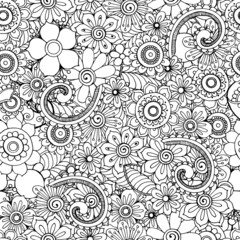 seamless pattern in monochrome colors, with plant decorative elements