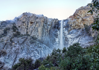 Fototapeta na wymiar Icy Bridal Veil Falls in Yosemite
