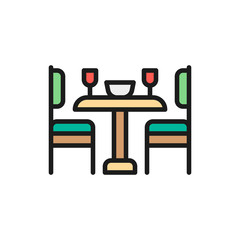 Kitchen table and chairs flat color line icon.