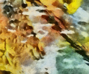 Detailed close-up grunge clouds abstract background. Dry brush strokes hand drawn oil painting on canvas texture. Creative simple pattern for graphic work, web design or wallpaper. Chaotic splashes.