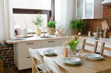 Stylish kitchen interior setting. Modern design kitchen