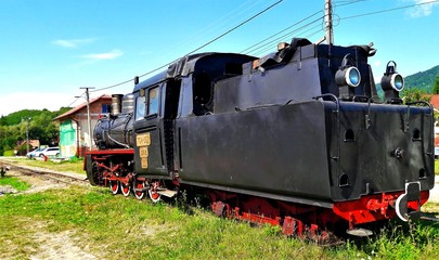 Fototapeta na wymiar an old steam locomotive in Sovata city - Romania 22.Aug.2019